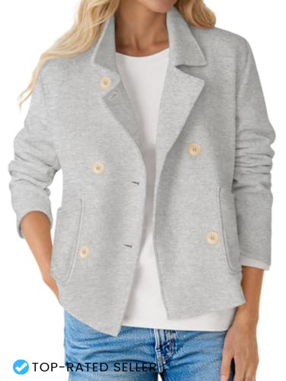 Womens Cropped Blazer Double Breasted Button Suit Jacket